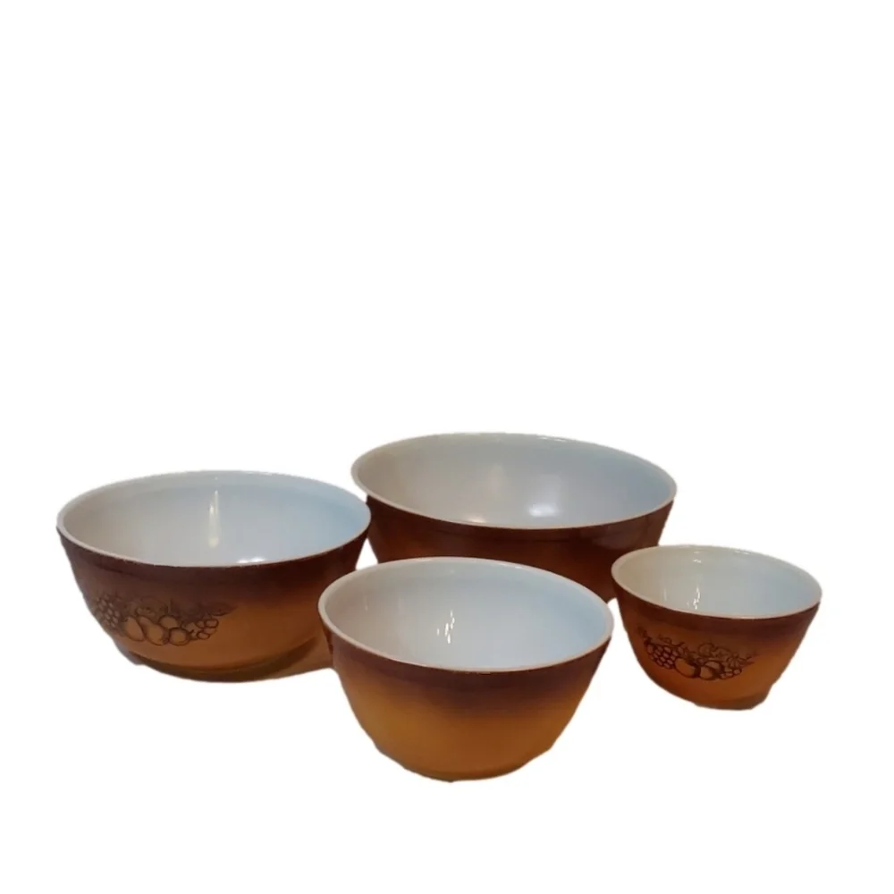 VINTAGE PYREX OLD ORCHARD‎ 1950'S FRUIT MIXING BOWL SETS OF 4